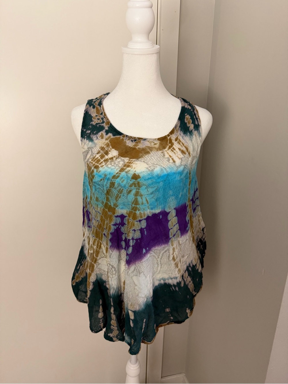 Sol Brand Boho Tie-Dye Sleeveless Tank Top in Blue, Purple & Brown